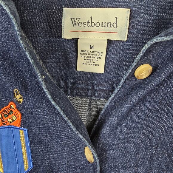 Westbound Denim Christmas Cat Lady Kittens Embroidered Shirt Button Up 90s M - Picture 4 of 13